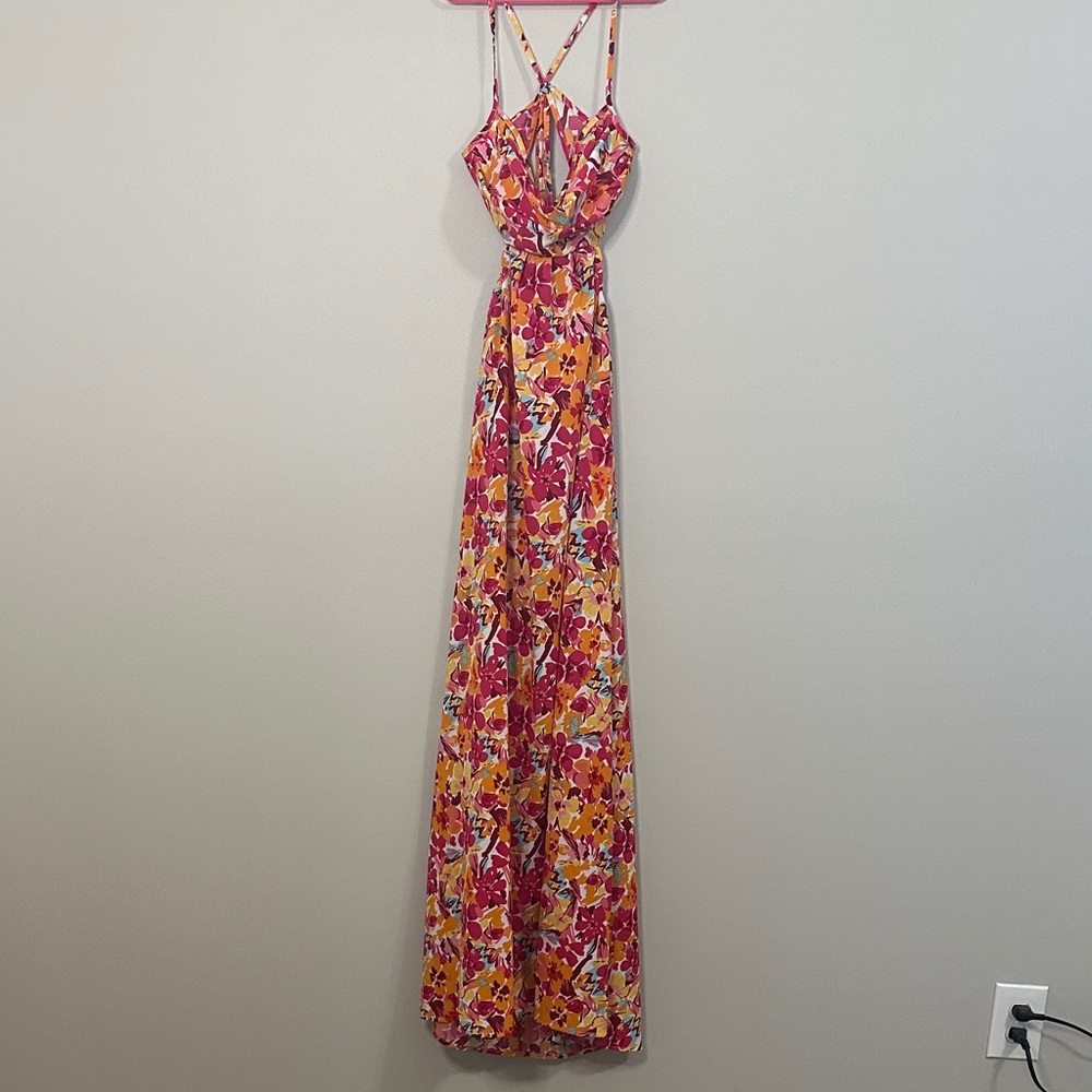 Pink and Yellow Floral Maxi Dress